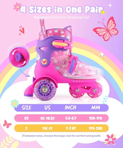 Miniatura 6 de Patines de Ruedas para Niños Principiantes - ZOOBLISS Patines de Ruedas para Niños Pequeños para Niños y Niñas de 3 a 7 Años con Ruedas que se Rosa