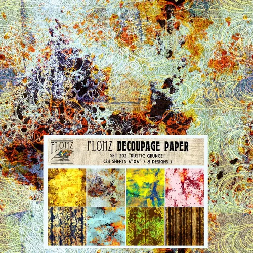 Decoupage - Paquete de papel (24 hojas de 6 x 6 pulgadas), estilo rústico grunge, papel vintage sin costuras para decoupage, manualidades y álbumes
