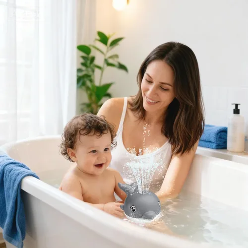 Miniatura 5 de Juguetes de baño para bebés, juguetes de baño de carga magnética mejorados 2025 para niños de 1 a 3 años, rociador de juguete de baño con delfín