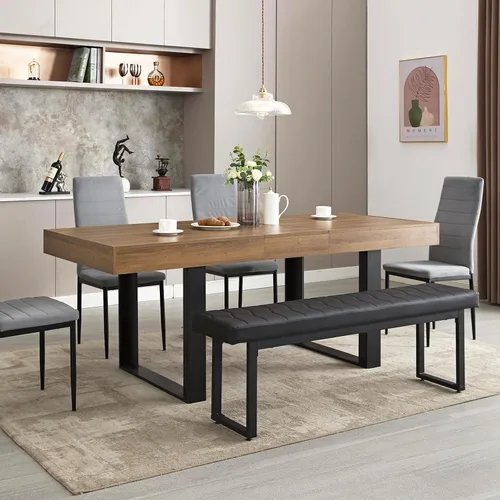 Miniatura 3 de STHOUYN Mesa de comedor extensible de 63 a 79 pulgadas, moderna mesa de cocina de madera de granja, mesa de comedor larga expandible para 6, 8 y 10