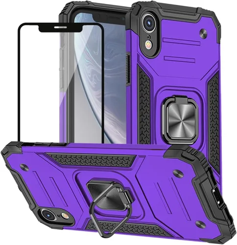 Miniatura 11 de HNHYGETE Funda para iPhone XR con protector de pantalla: (resistente) grado militar giratorio de 360° con función atril a prueba de golpes