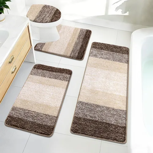 Miniatura 43 de Bsmathom Juego de 4 alfombras de baño, alfombras de baño de microfibra suave y absorbente con alfombra de contorno en forma de U para inodoro y Azul
