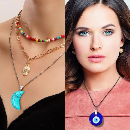 Miniatura 3 de Vintage Crystal Pendant Necklaces for Women Girls Chakra Healing Carnelian Necklace Bohemian Retro Sunflower Necklace Sun and Moon Pendants
