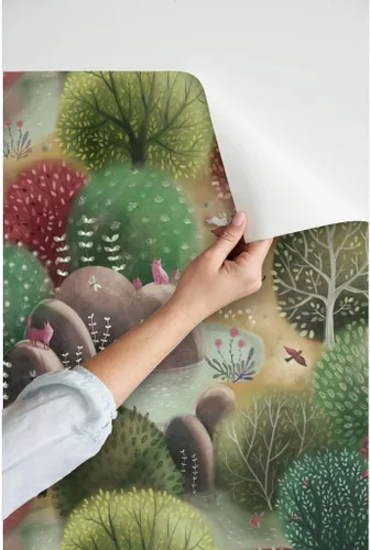 Miniatura 3 de Papel tapiz para despegar y pegar, bosque caprichoso, naturaleza, bosque, otoño, paisaje, árboles, animales, papel tapiz extraíble personalizado por