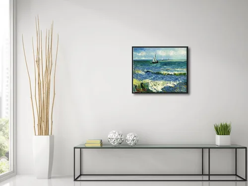Miniatura 4 de Wieco Art Arte enmarcado negro paisaje marino en Saintes Maries por Vincent Van Gogh pinturas al óleo Reproducción modernas impresiones en lienzo
