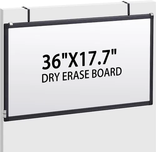 Pizarra magnética de 36 x 18 pulgadas, tablero de borrado para montaje en pared, marco de aluminio negro, sistema de montaje de gancho para escuela,