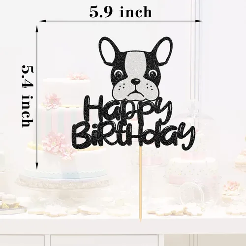 Miniatura 2 de Decoración para tartas de bulldog francés de feliz cumpleaños, decoración de pastel de baby shower, suministros para fiesta de cumpleaños
