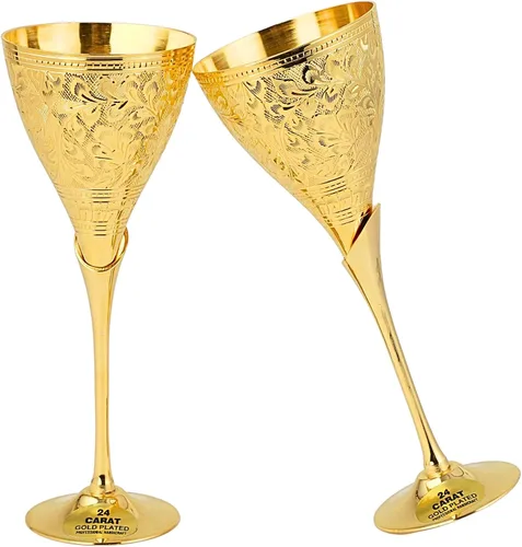 Miniatura 6 de Copas de champán de boda chapadas en oro de 24 quilates para la novia y el novio, copa de latón para comunión, cáliz de metal, regalo para parejas