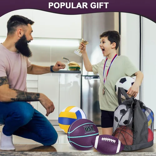Miniatura 6 de HyDren Juego de 4 pelotas deportivas de tamaño oficial para baloncesto, balón de fútbol, voleibol, con bolsa de transporte y inflador, regalo