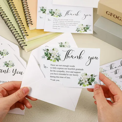 Miniatura 4 de Marspark 100 juegos de tarjetas de agradecimiento de condolencia para funeral con sobres y mensaje en el interior, tarjetas conmemorativas de duelo