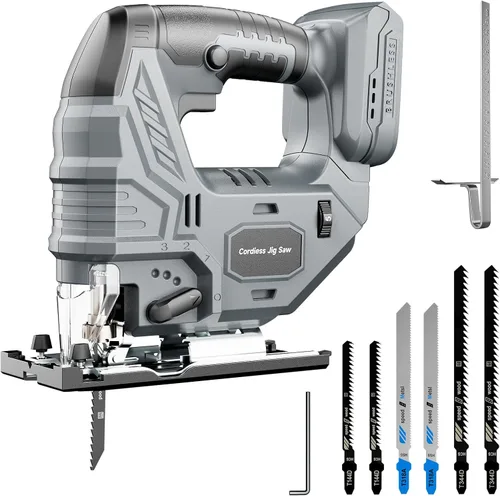 Sierra de calar inalámbrica compatible con batería DeWalt de 20V, motor sin escobillas, control variable de 7 velocidades, 3200 RPM, potencia de