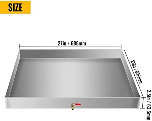 Miniatura 2 de AHLOKI Bandeja de drenaje galvanizada para lavadora con accesorio de drenaje de PVC, 27 x 25 x 2.5 pulgadas, plata