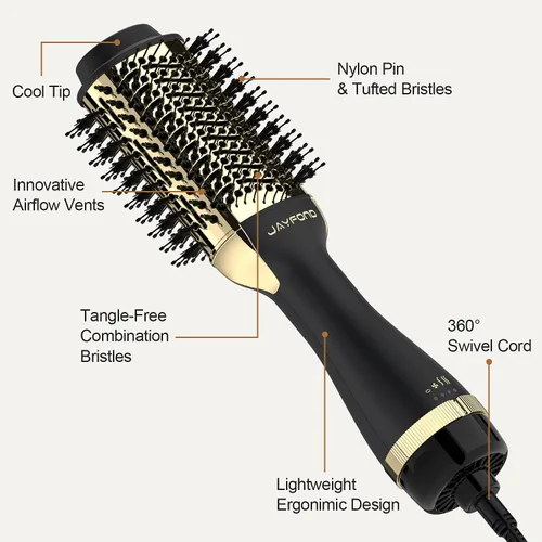 Miniatura 7 de Volumizador de cepillo secador de pelo, tecnología iónica, seguridad ALCI, cable giratorio 360, dorado