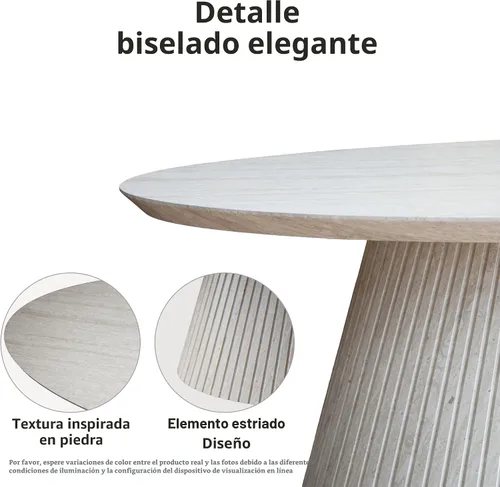 Miniatura 5 de win2win Mesa auxiliar ovalada, moderna mesa de centro de piedra sintética con diseño estriado, mesa central de travertino con base cónica, mesa