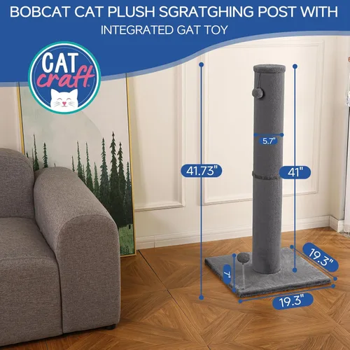 Miniatura 3 de Cat Craft Poste rascador para gatos de 41 pulgadas para gatos de interior, poste rascador alto para gatos, rascador de alfombra con juguetes Gris