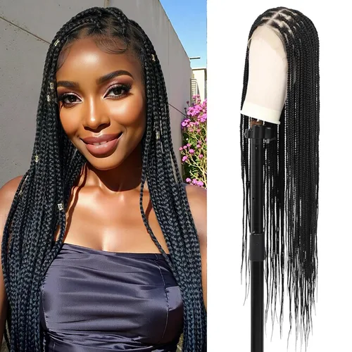 Kalyss Pelucas trenzadas sin nudos para mujer, peluca trenzada con encaje frontal de 13 x 8 pulgadas, pelucas trenzadas con cabello de bebé, peluca