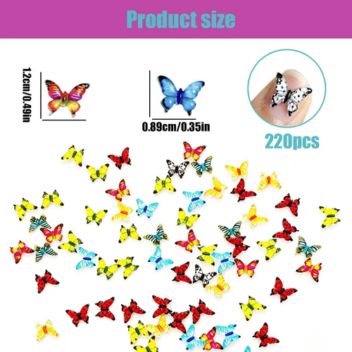 Miniatura 2 de 220 piezas de mini mariposas de resina en 22 estilos, mariposas pequeñas en miniatura para ocultar figuras de animales de resina diminutas, adornos