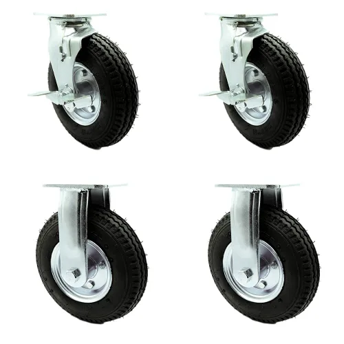 Miniatura 65 de Juego de 4 ruedas neumáticas giratorias de 6 pulgadas, ruedas de goma negra, incluye 2 ruedas giratorias con frenos y 2 rígidas, ruedas resistentes