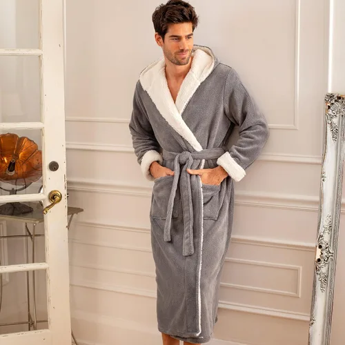 Miniatura 4 de Alexander Del Rossa . Albornoz de forro polar con capucha para hombre