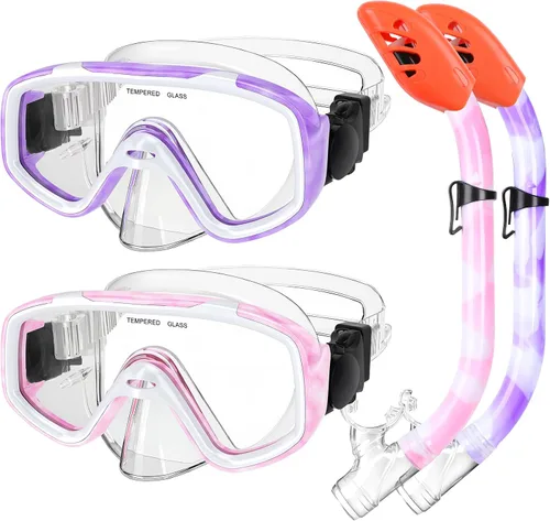 Miniatura 14 de Juego de esnórquel para niños, máscara de buceo antivaho para niños, gafas de natación, equipo de esnórquel con parte superior seca, paquetes