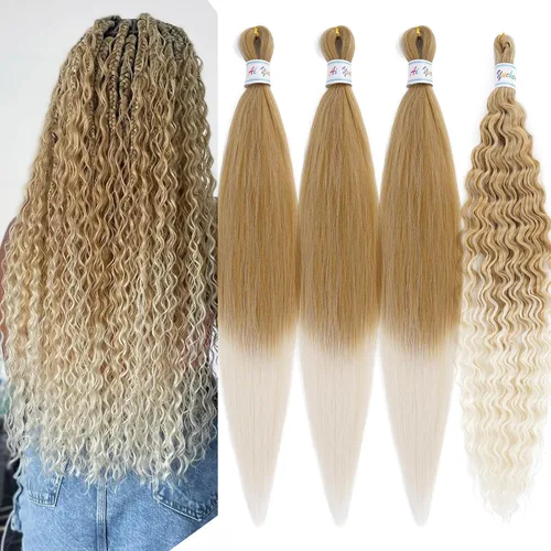 Miniatura 17 de Cabello para trenzar rizado ondulado negro 1B preestirado de onda oceánica profunda de ganchillo bohemio para trenzar de 16 pulgadas, 2 paquetes