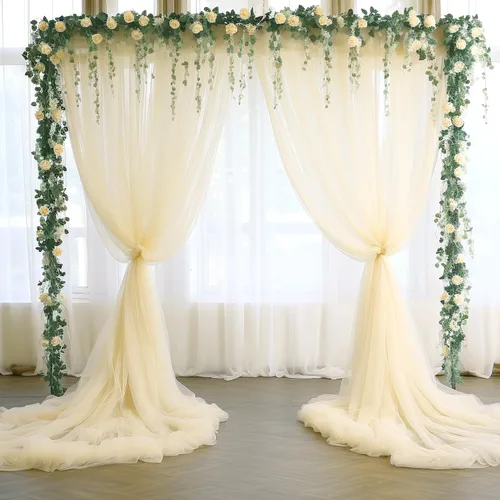 Miniatura 3 de Telón de fondo de tul transparente champán sin arrugas para fiestas, telón de fondo de boda, para fiesta de cumpleaños, baby shower, decoración