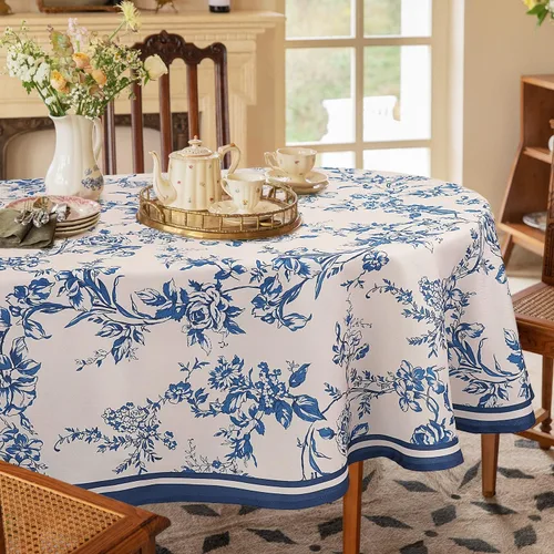 Bnejvif Mantel ovalado floral azul moderno de 54 x 72 pulgadas, impermeable, sin arrugas, para decoración de comedor en interiores y exteriores
