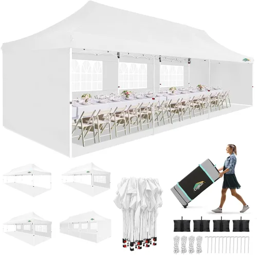 Miniatura 18 de COBIZI Tienda de campaña desplegable de 10 x 20 pies con 6 paredes laterales extraíbles, toldo comercial fácil de instalar, impermeable y gazebo