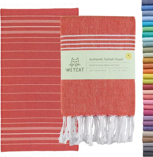 Miniatura 43 de WETCAT Toalla de playa original turca (39 x 71) – Peshtemal prelavado, 100% algodón, muy absorbente, de secado rápido y ultra suave, seguro