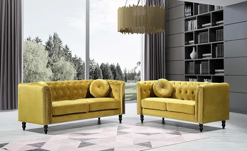 Miniatura 12 de Container Furniture Direct S5370-S Kittleson Velvet Upholstered Modern Chesterfield Sofa with Nailhead Trim, Gray
