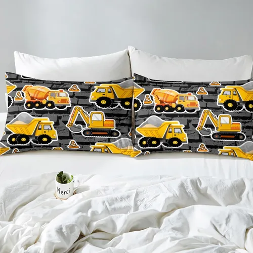 Miniatura 7 de Erosebridal Juego de ropa de cama de excavadora, sábana bajera ajustable de tractor para niños y niñas, juego de sábanas retro de camión de Patrón 43