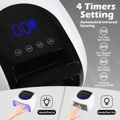 Miniatura 3 de Linssy Lámpara de uñas inalámbrica LED UV de 96 W, secador de uñas con 42 cuentas, luz UV para manicura de uñas de gel para uñas de manos y pies