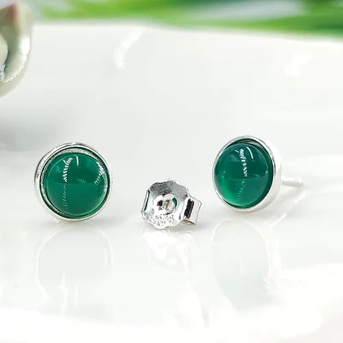 Miniatura 77 de Pendientes naturales de 0.236 in con chapado en oro blanco sobre plata de ley, bisel cabujón de piedras preciosas regalo de joyería para ella