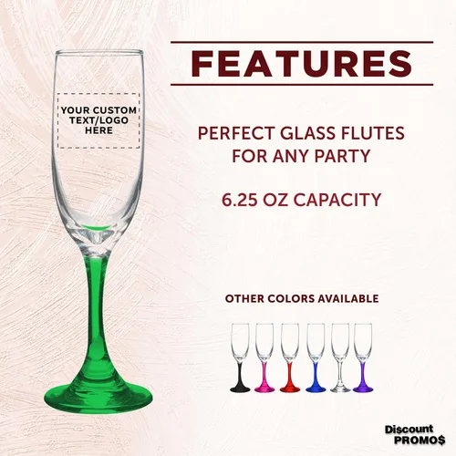 Miniatura 2 de DISCOUNT PROMOS Juego de 100 copas de champán personalizadas Premiere de 6.25 onzas, paquete a granel personalizado, elegante vaso para bodas