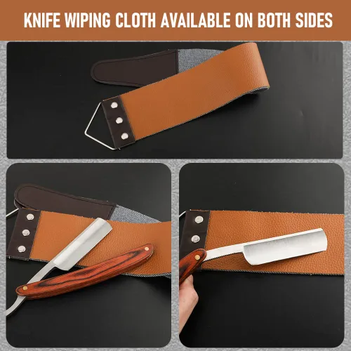 Miniatura 3 de Navaja de afeitar recta con estropajo - Afeitadora profesional de borde recto de acero inoxidable premium para barbero con estropajo para aseo