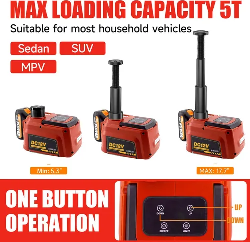 Miniatura 6 de E-HEELP Gato eléctrico para automóvil de 5 toneladas, sin cable, batería de 18 V, gato hidráulico de piso con control remoto, kit de cambio