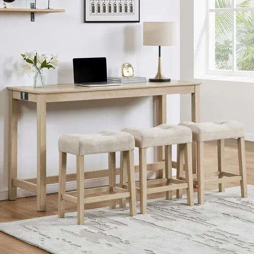 Miniatura 14 de Juego de mesa de comedor para 2, juego de mesa de comedor de 3 piezas de altura de mostrador con puerto USB y taburetes tapizados, color espresso