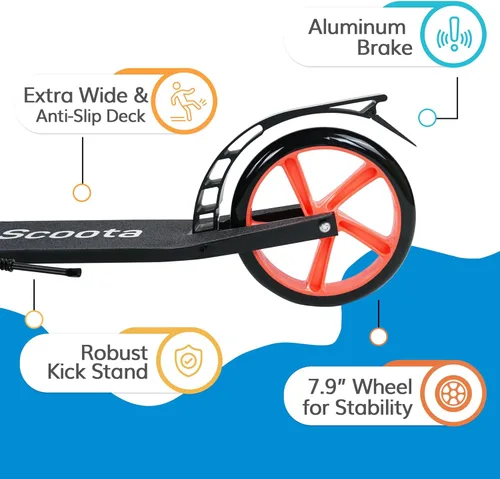 Miniatura 4 de LaScoota Patinete para niños a partir de 6 años, adolescentes y adultos, ruedas de uretano grandes y resistentes de 8 pulgadas. Manillar ajustable