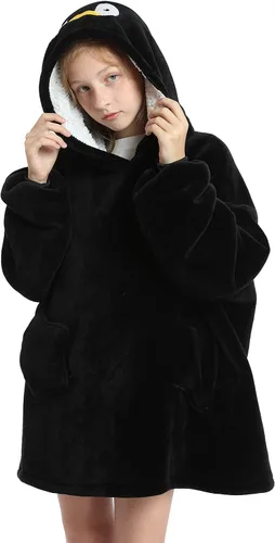 Miniatura 3 de Manta con capucha para edades de 4 a 12 años, sudadera de animales, de gran tamaño, hecha de franela muy suave, con bolsillos y mangas, diseño