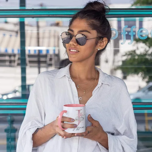 Miniatura 6 de Taza de café personalizada, regalo para mujeres, taza de café personalizada con nombre e inicial, 11 onzas, rosa, taza de cerámica personalizada