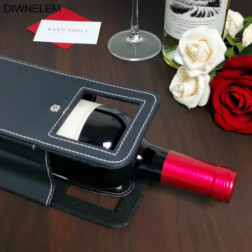 Miniatura 5 de Paquete de 2 bolsas de cuero para botellas de cerveza de champán, bolsas de regalo para degustación de vinos, Navidad, boda, viajes, cumpleaños
