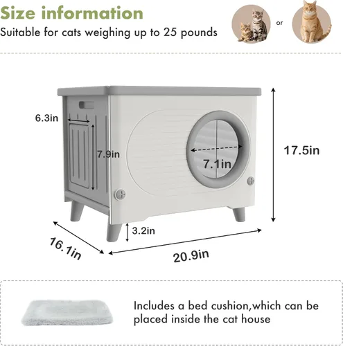 Miniatura 9 de Casa para gatos al aire libre resistente a la intemperie con puerta de escape, refugio aislado de plástico resistente para gatos, casa elevada