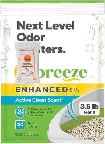 Tidy Cat Breeze - Pellets mejorados para arena para gatos, aroma activo y limpio, recarga de 3.5 libras con toallitas Aurora Pet