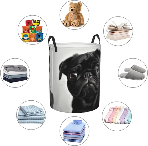 Miniatura 6 de Cute Black Pug Dog print Circular Hamper Waterproof Storage Bin Organizer Basket Laundry Hamper With Handles For Clothes Toys Small