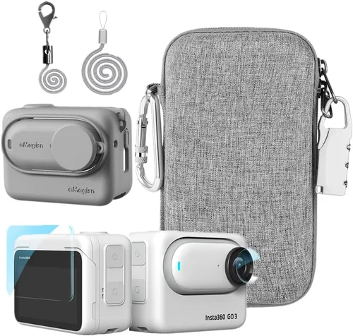 Miniatura 10 de Kit de accesorios compatible con Insta360 GO 3 [Funda de silicona para cámara y tapa de lente] [2 piezas de película protectora de pantalla 3D]