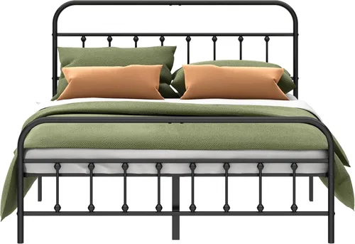 Miniatura 10 de Kujielan Marco de cama de metal: marco de cama individual estructuralmente estable con listones de acero resistente, no necesita somier para una
