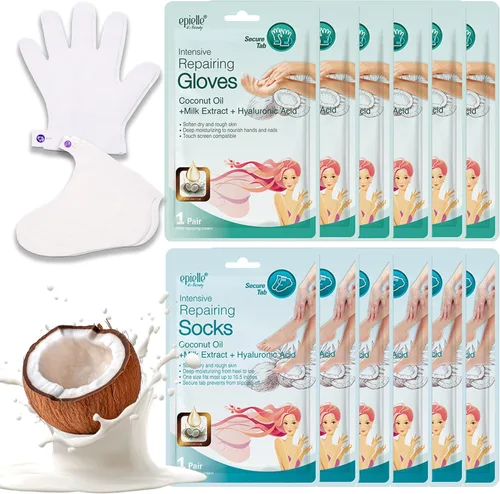 Miniatura 9 de Epielle Mascarilla reparadora intensiva para pies, 6 pares, suaviza con aceite de coco y extracto de leche, calcetines hidratantes profundos