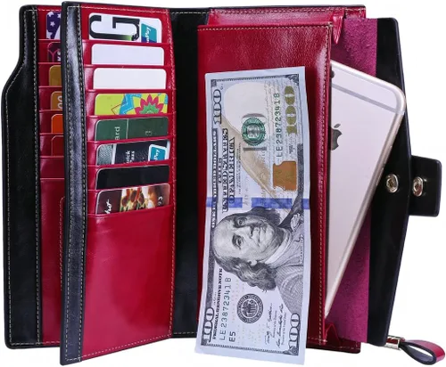 Miniatura 57 de Itslife - Cartera de piel sintética encerada para mujer con bloqueo de identificación de radio frecuencia (RFID), de gran capacidad, encerada