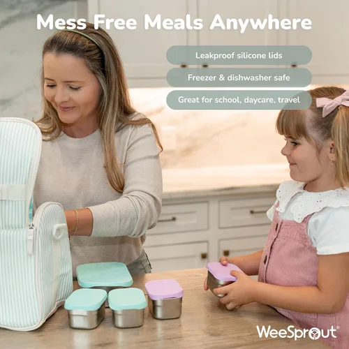 Miniatura 6 de WeeSprout Juego de fiambreras de acero inoxidable, cajas Bento anidadas para almacenamiento de alimentos de 25.4 fl oz y 7.8 fl oz, con tapa