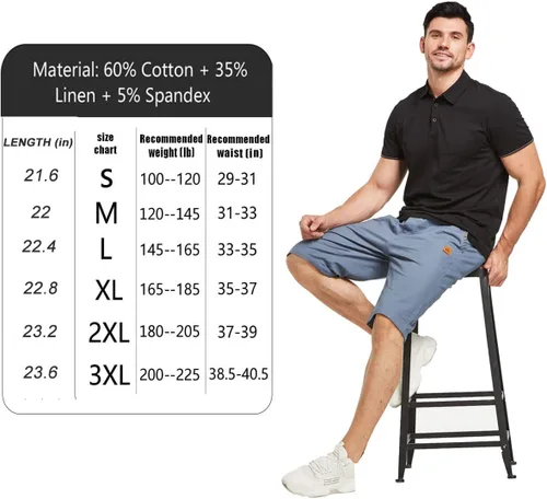 Miniatura 6 de JustSun Pantalones cortos casuales de algodón para hombre, ajuste clásico, con cintura elástica y bolsillos